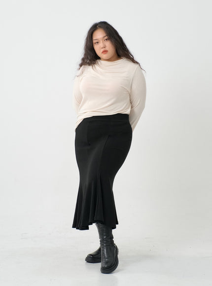 Plus Mermaid Line Long Bending Skirt IO06