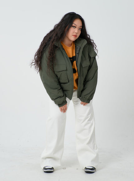 Plus Twin Front Pocket Hoodie Puffer Jacket ID27