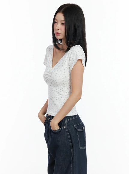 Floral Print V-Neck Tee IM524