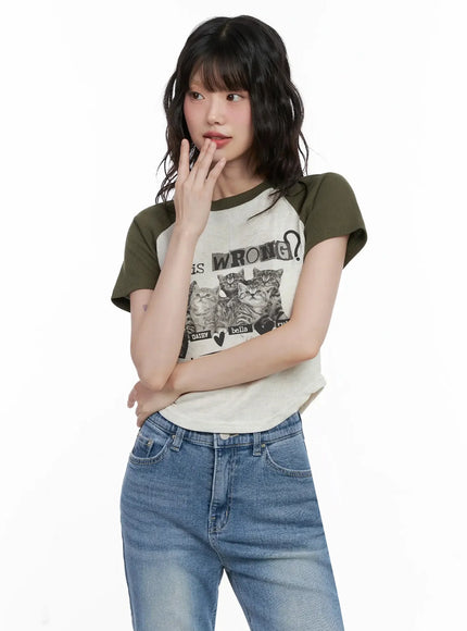 Cat Graphic Raglan Tee IL531