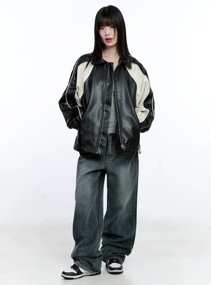 Two-Tone Faux Leather Jacket CG511