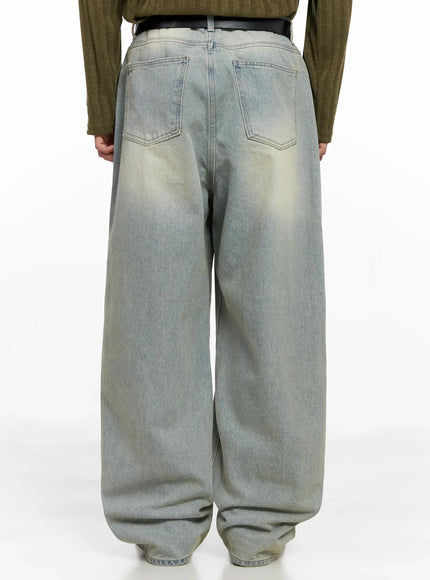 Men's Light Fade Wide-Leg Jeans IO516