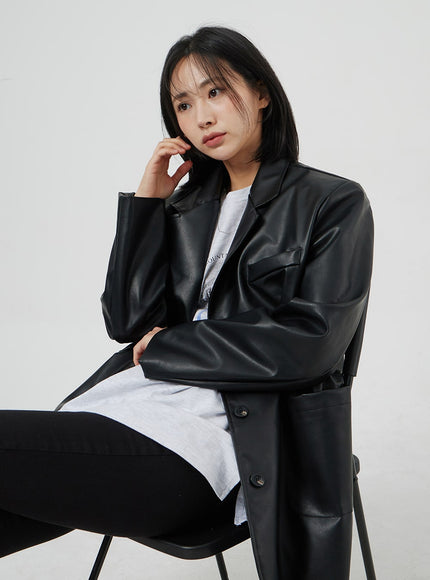 Faux Leather Oversized Jacket OM306