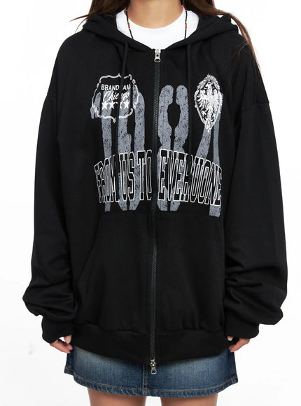 Oversized Graphic Zip-Up Hoodie CO513