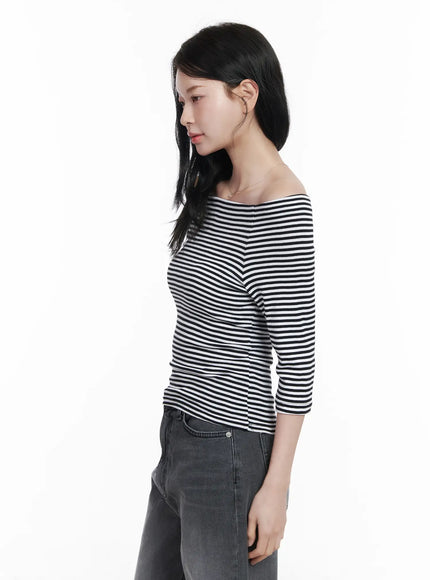 Striped Off-Shoulder 3/4 Sleeve Top CA510