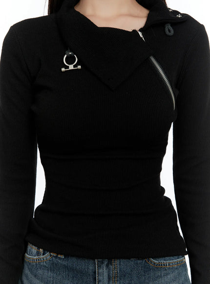 Zipper Detail Rib Knit Long Sleeve CS517