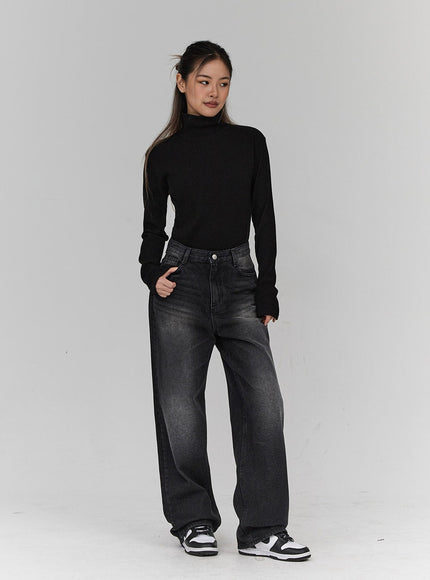 Light Washing Wide Leg Black Jeans CN23