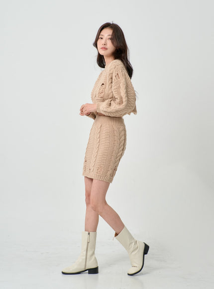 Twist Pattern Ripped Pencil Mini Skirt IN08