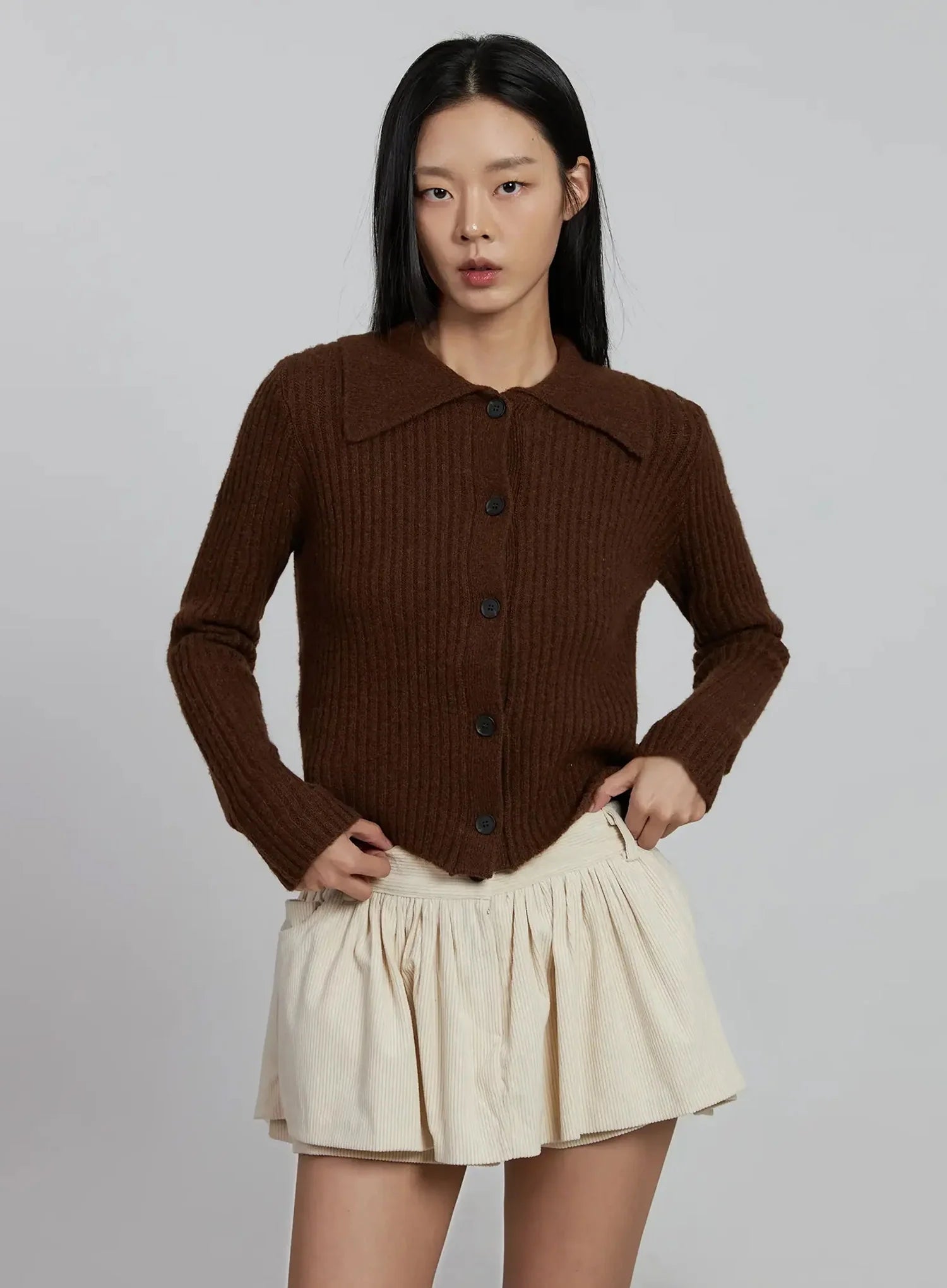 Ribbed Knit Button-Up Cardigan IM520