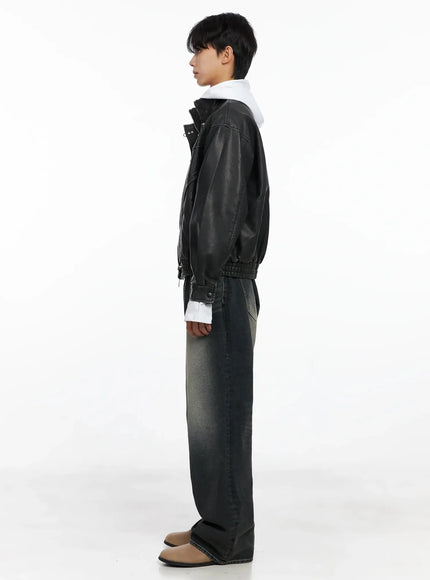 Men's Faux Leather Toggle Buckle Jacket IO517