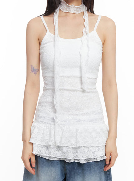 frilly-lace-mini-dress-with-scarf-set-cy512