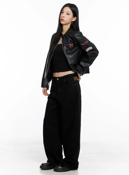 Graphic Crop Leather Jacket CC1109