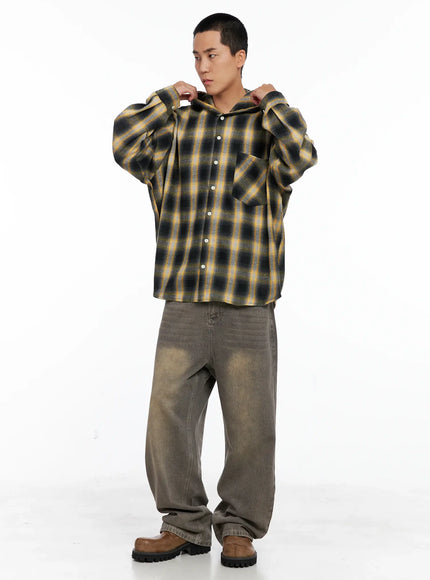 Men's Plaid Flannel Hooded Shirt IG529