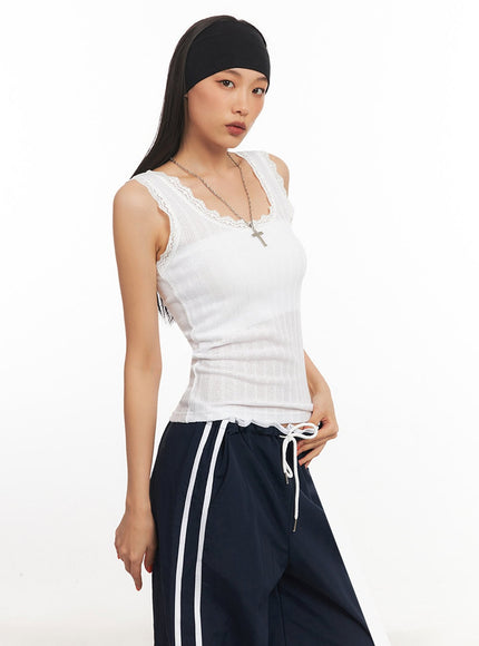 Lace-Trim Fitted Tank IA507
