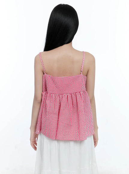 gingham-shirred-strap-blouse-cl530