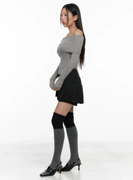 Ribbed Folded Off-Shoulder Top IG527