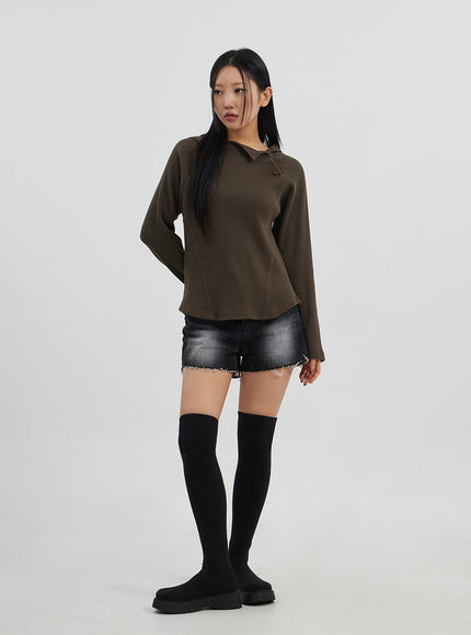 Side Button Detail Knit Hoodie CJ318