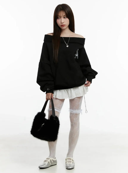 Off-Shoulder Graphic Sweatshirt ID525