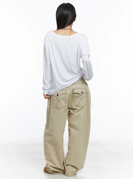 Summer Stitch Wide Cotton Pants CS503