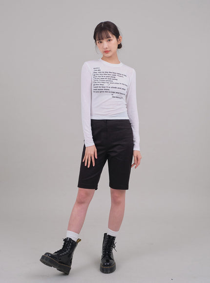 Cropped Long Sleeve T Shirt with Graphic Print F10