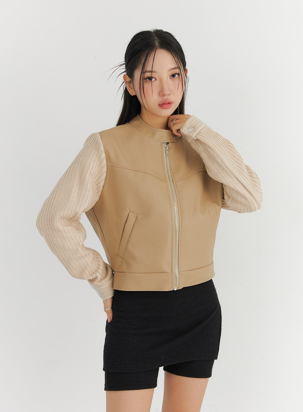 Two-Tone Faux Leather Jacket CO325