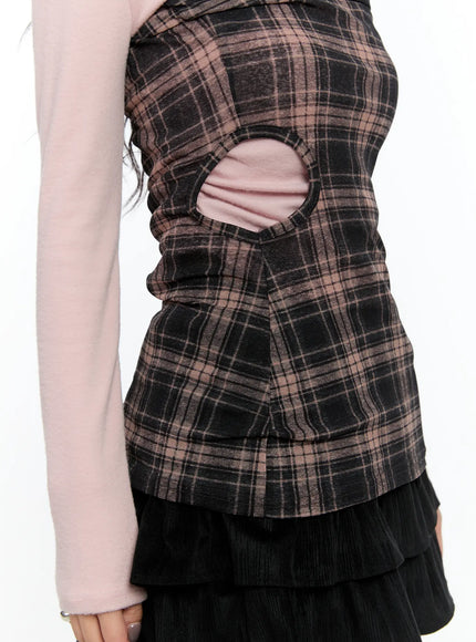 Plaid Tube Slit Top CN517