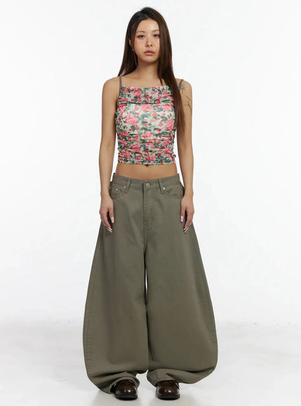 Back Corset Belt Wide-Leg Cotton Pants IA527