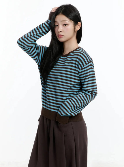 Striped Round Neck Knit Top IM519