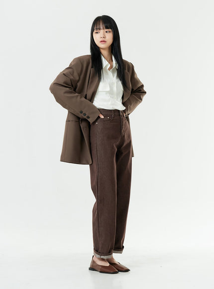 Washed Dark Brown Straight Fit Pants OG24