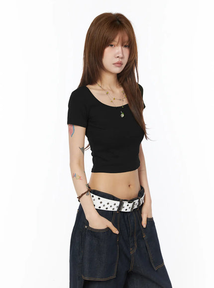 casual-square-neck-crop-top-cy528 / Black