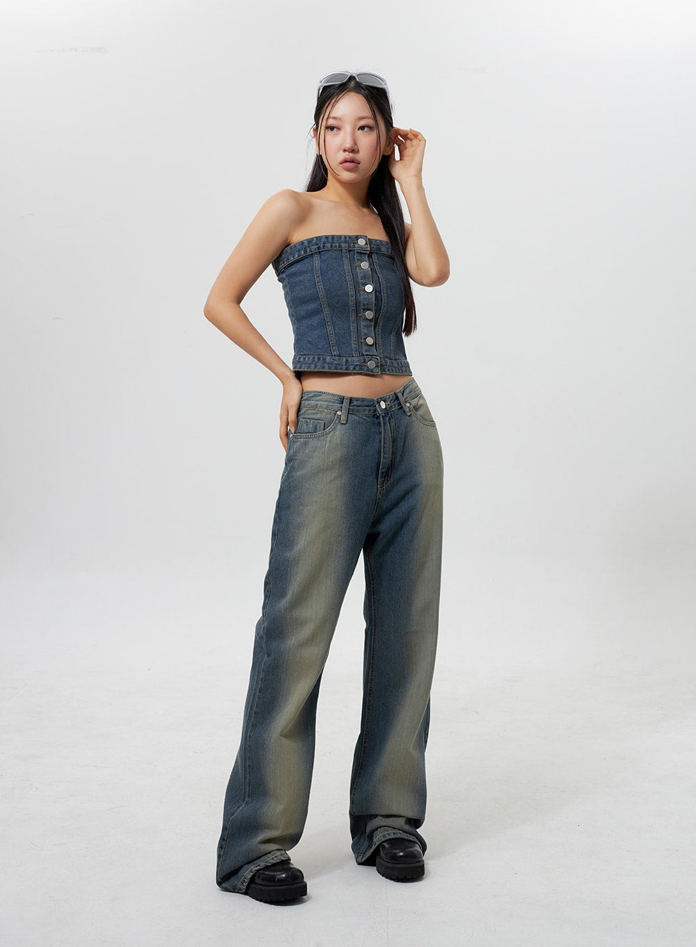 denim-button-tube-top-cy323