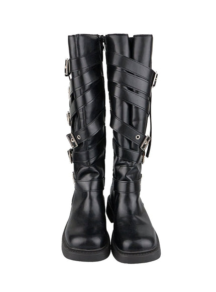 buckle-strap-faux-leather-long-boots-cg401