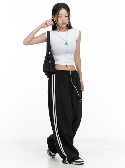 striped-wide-leg-nylon-track-pants-cl509