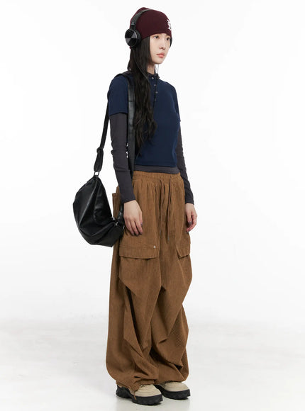 Corduroy Wide-Leg Cargo Pants CN512