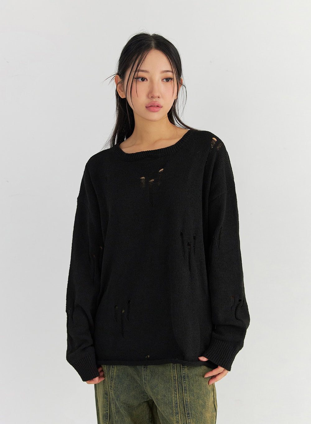 Oversize Destroyed Crew Neck Sweater CO327