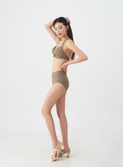 Halterneck Tweed Basic Bikini Set IJ13