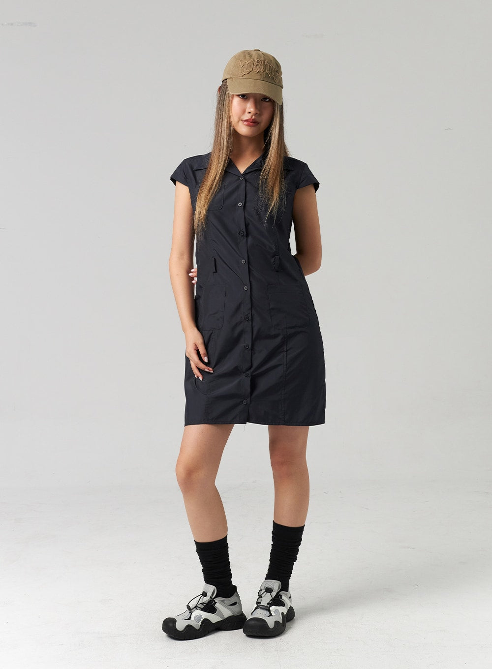 nylon-button-mini-dress-cl307