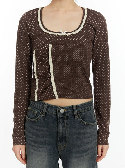 u-neck-polka-dot-lace-long-sleeve-top-cf509