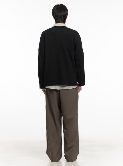 Men's Ribbed Buttoned Long-Sleeve Shirt IA510