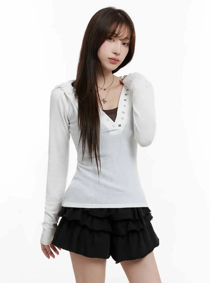 v-neck-button-slim-hooded-top-ij516
