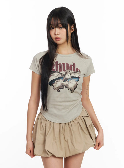 vintage-graphic-short-sleeve-baby-tee-cf504 / Light beige