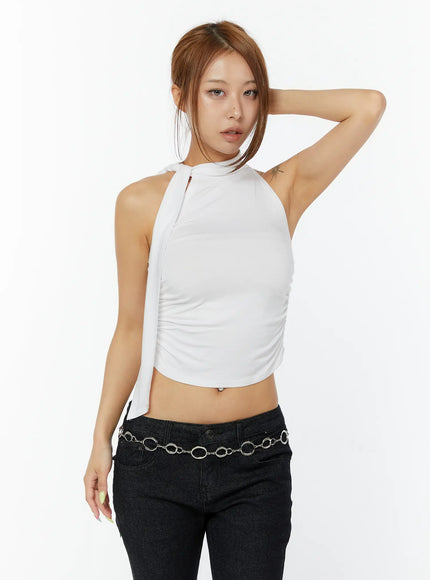 sleeveless-shirred-halter-top-cy520 / White