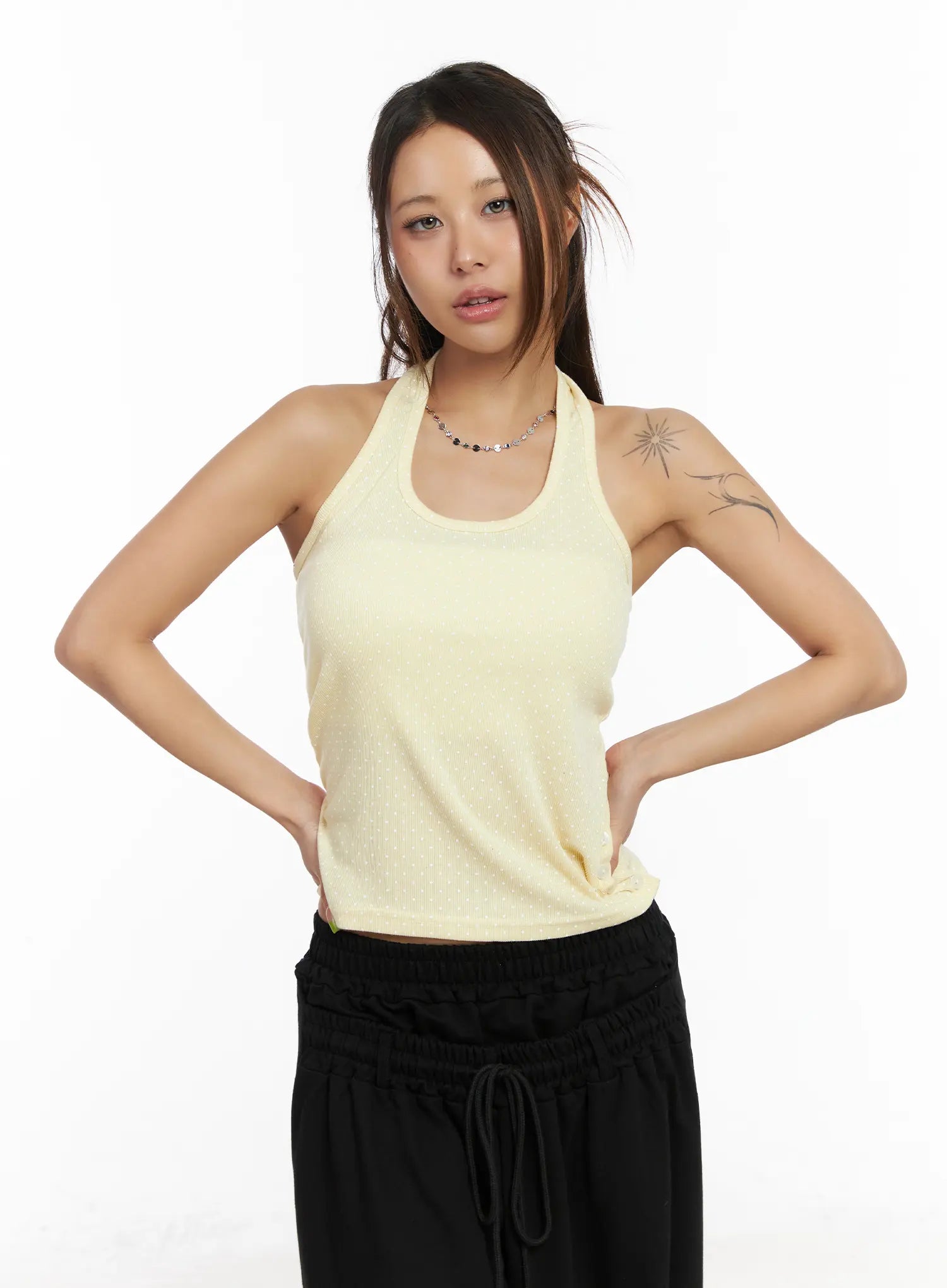 side-button-polka-dot-halter-top-cm525