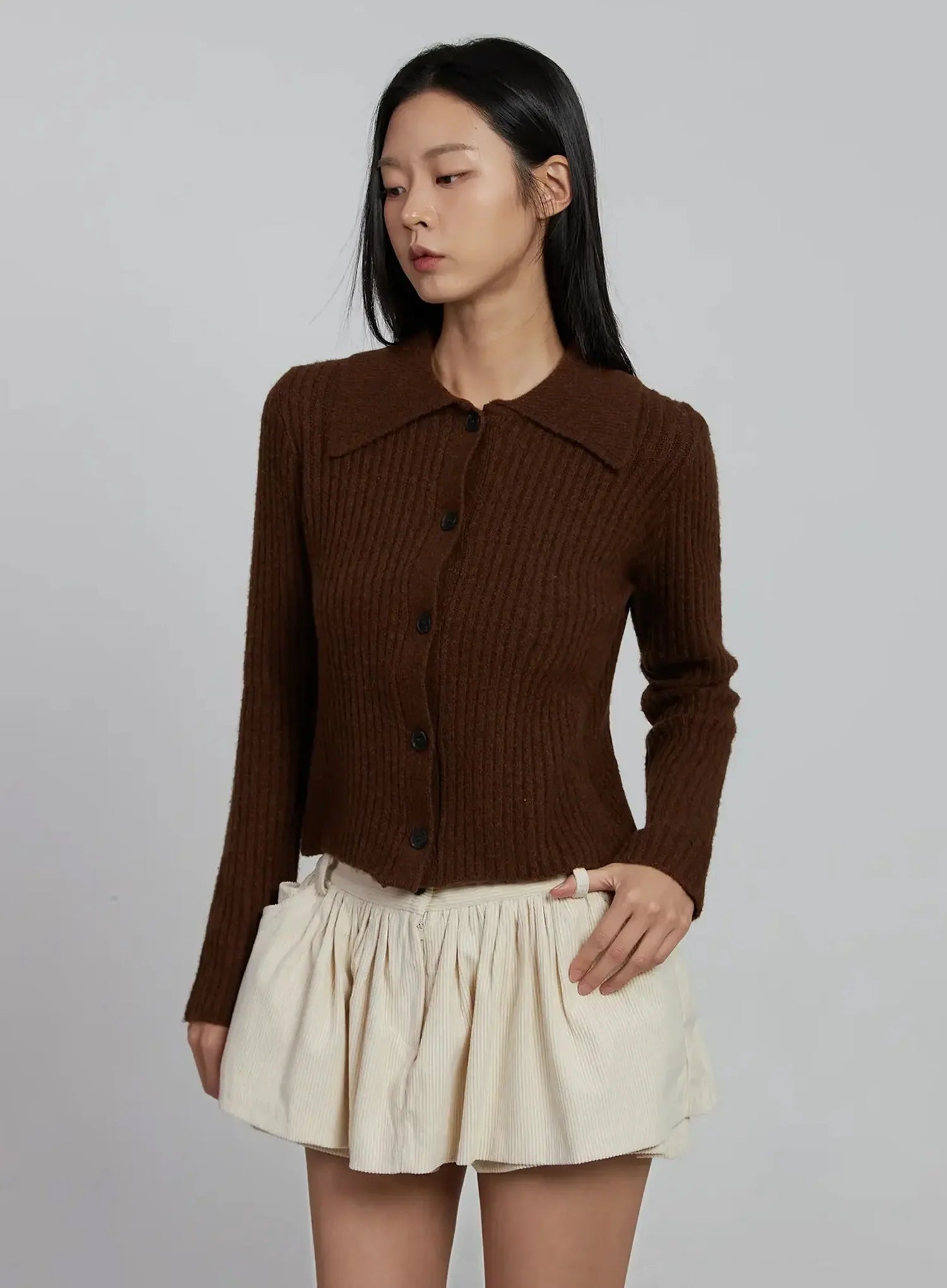 Ribbed Knit Button-Up Cardigan IM520