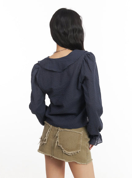 ruffle-v-neck-stripe-blouse-top-ca503