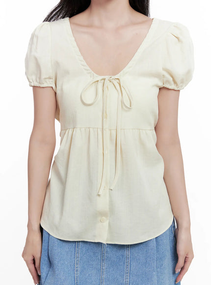 v-neck-puff-sleeve-summer-top-cl516