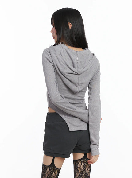 Diagonal Button Hooded Fleece Tee CJ501