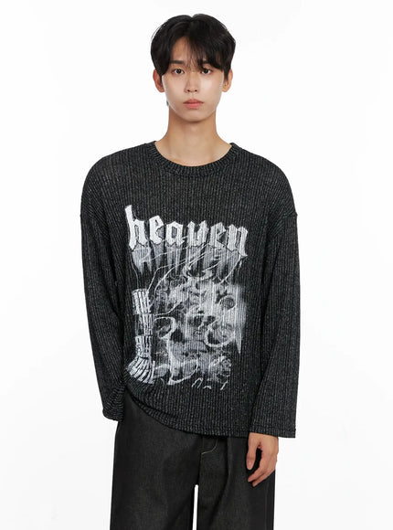 Men's Striped Graphic Knit Long Sleeve IO516
