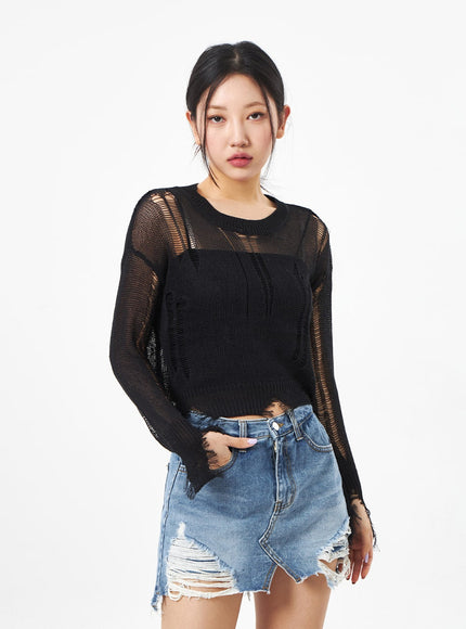 Crewneck Ripped Sweater CA307