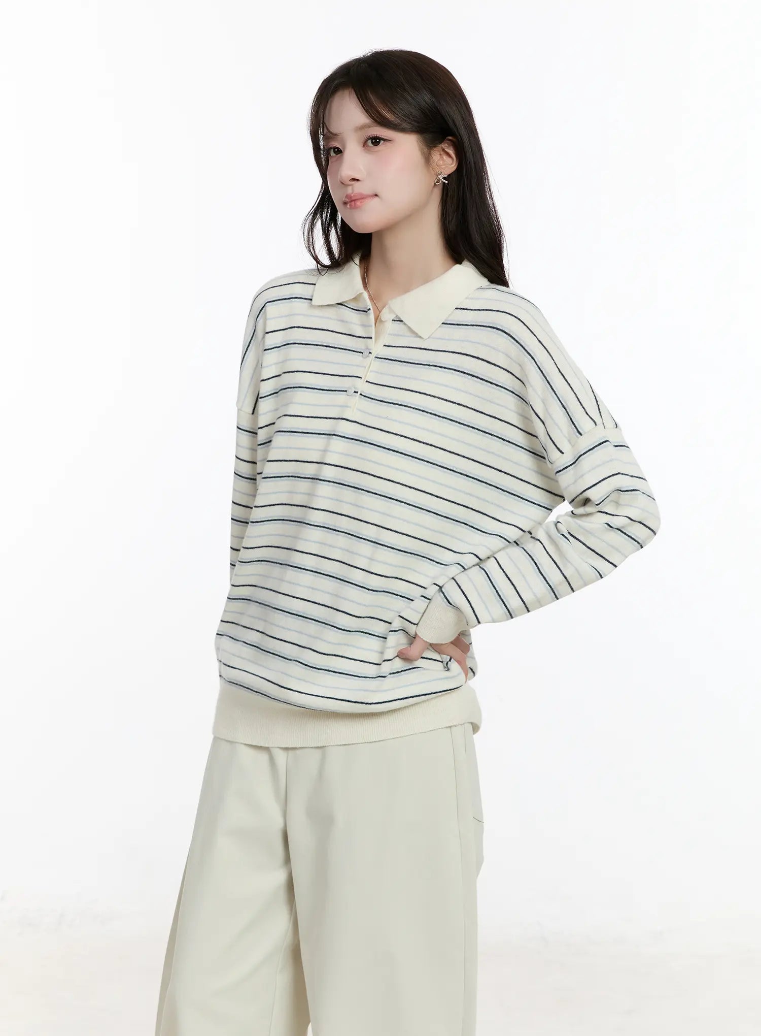Oversized Striped Collar Knit Top CM510